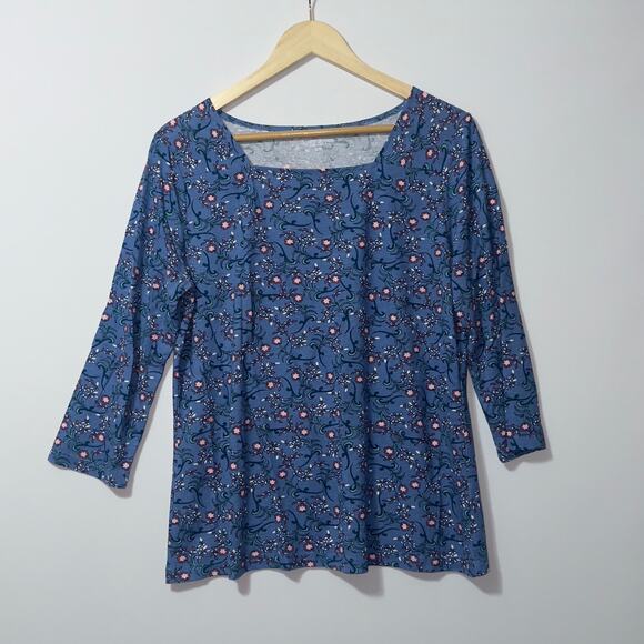 Laura Scott Blue Floral Square Neck Long Sleeve blouse women’s size large - Picture 1 of 5